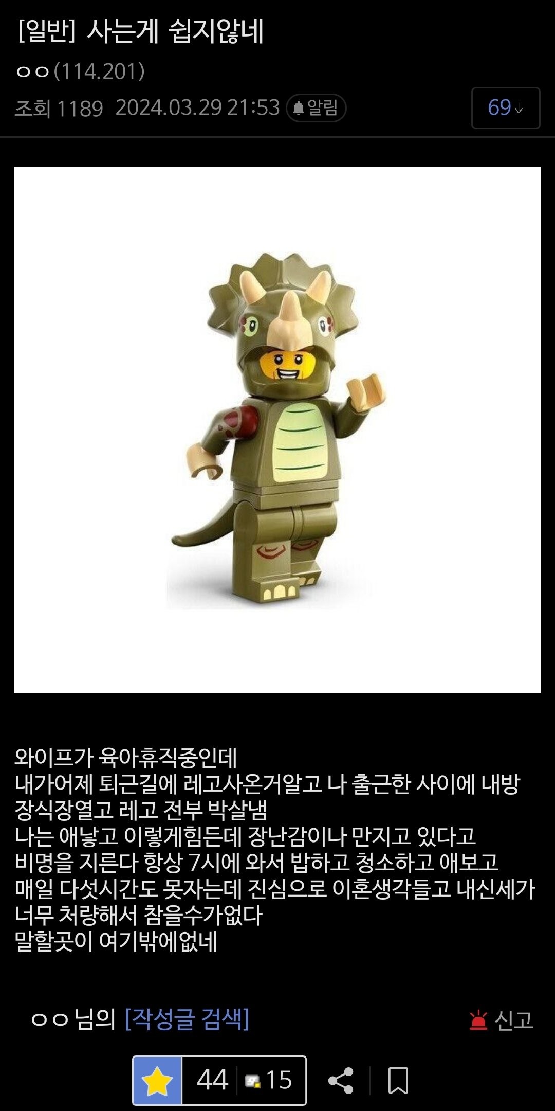 와이프가 레고 박살내고 현타온 레고갤러